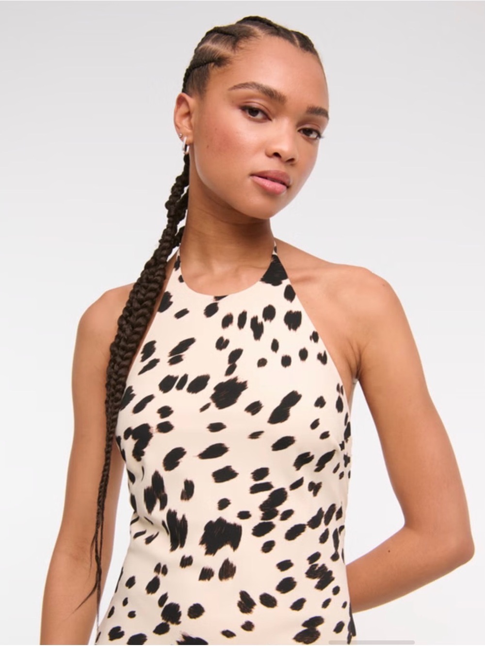 Abercrombie & Fitch Cream Slip Midi Dress Cow Print - Picture 2 of 2
